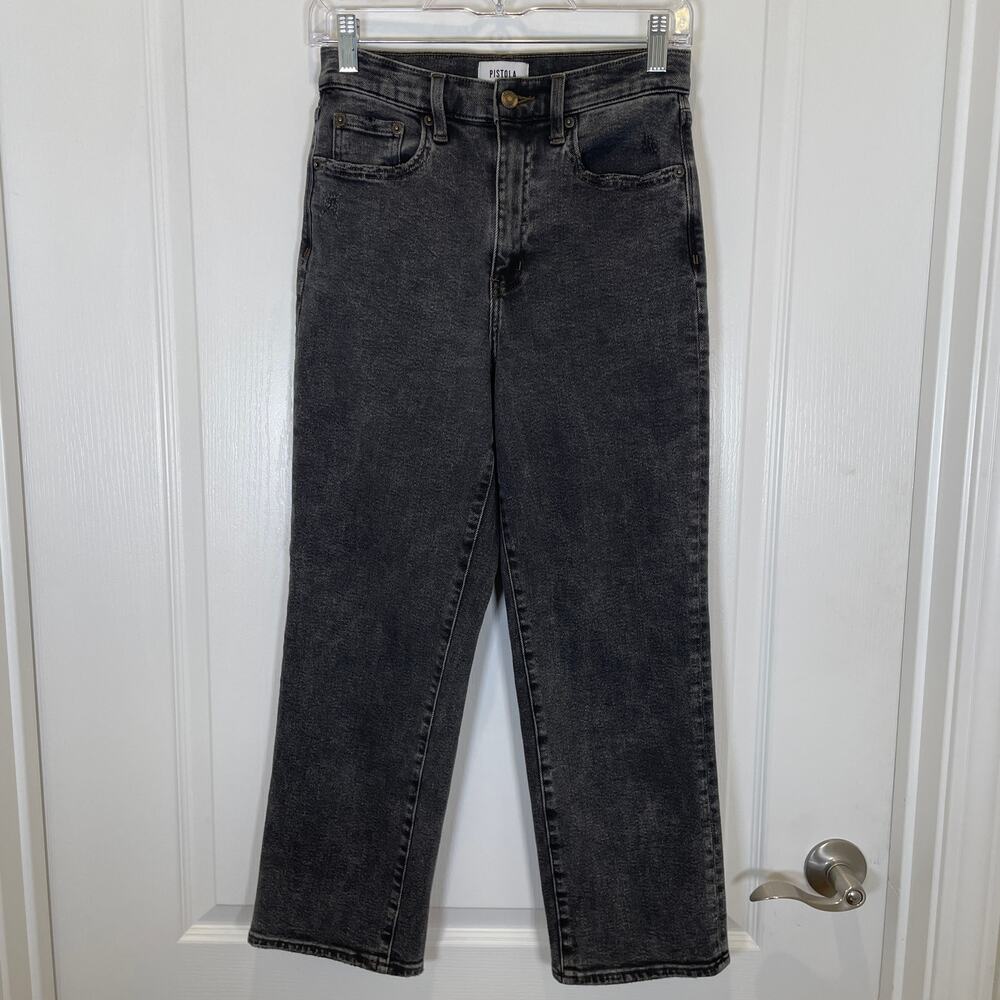 Pistola Cassie Super High Rise Cropped Jeans Charcoal Gray Distressed Stretch 26 - Picture 2 of 7